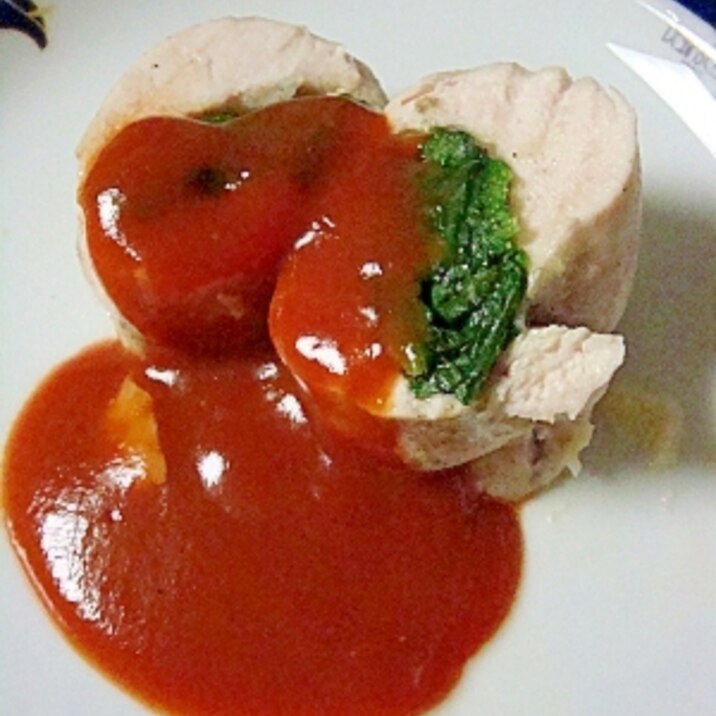 ムネ肉ロール~野菜ジュースソースをかけて